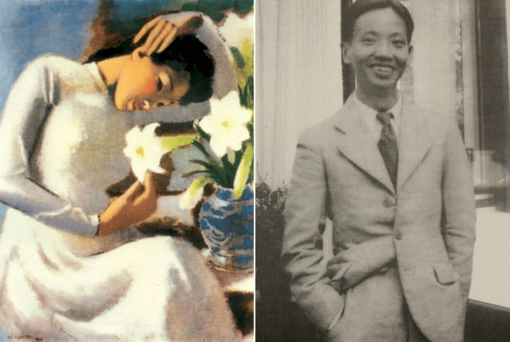 “Young Woman by Lilies” by To Ngoc Van is one of Vietnam’s most iconic 20th-century artworks, depicting a young woman in a white ao dai beside a vase of lilies